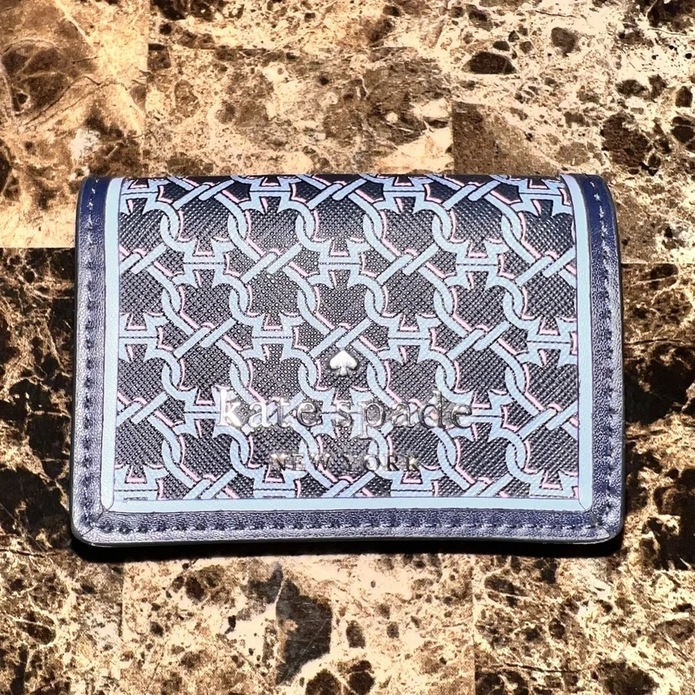 Kate Spade Geometric Blue multi fold wallet NWOT